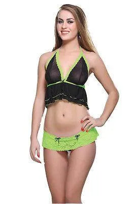 Bold Desire Babydoll Set Green-Black #905 - GottaGo.in
